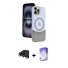 MARSİLYAN™- iPhone 15 Pro Max Kılıf Kozmos Form Özel Seri - Siyah Bilvis 5in1 3D Magic Cam Ekran Koruyucu + Lacivert Raze Metal Kamera Lens