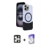 MARSİLYAN™- iPhone 15 Pro Max Kılıf Kozmos Form Özel Seri - Siyah Bilvis 5in1 3D Magic Cam Ekran Koruyucu + PVD Metal Kamera Lens - GS