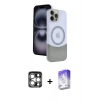 MARSİLYAN™- iPhone 15 Pro Max Kılıf Kozmos Form Özel Seri - Siyah Bilvis 5in1 3D Magic Cam Ekran Koruyucu + PVD Metal Kamera Lens - GS