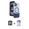 MARSİLYAN™- iPhone 15 Pro Max Kılıf Kozmos Form Özel Seri - Siyah Bilvis 5in1 3D Magic Cam Ekran Koruyucu + PVD Metal Kamera Lens - SH