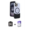 MARSİLYAN™- iPhone 15 Pro Max Kılıf Kozmos Form Özel Seri - Siyah Bilvis 5in1 3D Magic Cam Ekran Koruyucu + PVD Metal Kamera Lens - TU