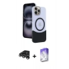 MARSİLYAN™- iPhone 15 Pro Max Kılıf Kozmos Form Özel Seri - Siyah Bilvis 5in1 3D Magic Cam Ekran Koruyucu + Raze Metal Kamera Lens - GS
