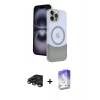 MARSİLYAN™- iPhone 15 Pro Max Kılıf Kozmos Form Özel Seri - Siyah Bilvis 5in1 3D Magic Cam Ekran Koruyucu + Titanyum Gri Raze Metal Kamera Lens