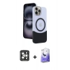 MARSİLYAN™- iPhone 15 Pro Max Kılıf Kozmos Form Özel Seri - Siyah Bilvis 5in1 5D Magic Hayalet Cam Ekran Koruyucu + PVD Metal Kamera Lens - GI