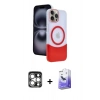MARSİLYAN™- iPhone 15 Pro Max Kılıf Kozmos Form Özel Seri - Siyah Bilvis 5in1 5D Magic Hayalet Cam Ekran Koruyucu + PVD Metal Kamera Lens - GS