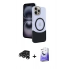 MARSİLYAN™- iPhone 15 Pro Max Kılıf Kozmos Form Özel Seri - Siyah Bilvis 5in1 5D Magic Hayalet Cam Ekran Koruyucu + Raze Metal Kamera Lens - GS