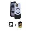 MARSİLYAN™- iPhone 15 Pro Max Kılıf Kozmos Form Özel Seri - Siyah Buffer Cam Ekran Koruyucu + Lacivert PVD Metal Kamera Lens