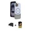 MARSİLYAN™- iPhone 15 Pro Max Kılıf Kozmos Form Özel Seri - Siyah Buffer Cam Ekran Koruyucu + Lacivert Raze Metal Kamera Lens