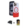 MARSİLYAN™- iPhone 15 Pro Max Kılıf Kozmos Form Özel Seri - Siyah Buffer Cam Ekran Koruyucu + Lacivert Raze Metal Kamera Lens