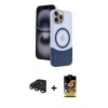 MARSİLYAN™- iPhone 15 Pro Max Kılıf Kozmos Form Özel Seri - Siyah Buffer Cam Ekran Koruyucu + Lacivert Raze Metal Kamera Lens