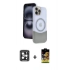 MARSİLYAN™- iPhone 15 Pro Max Kılıf Kozmos Form Özel Seri - Siyah Buffer Cam Ekran Koruyucu + PVD Metal Kamera Lens - SH