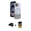 MARSİLYAN™- iPhone 15 Pro Max Kılıf Kozmos Form Özel Seri - Siyah Buffer Cam Ekran Koruyucu + Raze Metal Kamera Lens - SH