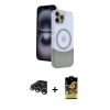MARSİLYAN™- iPhone 15 Pro Max Kılıf Kozmos Form Özel Seri - Siyah Buffer Cam Ekran Koruyucu + Raze Metal Kamera Lens - GS