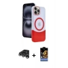 MARSİLYAN™- iPhone 15 Pro Max Kılıf Kozmos Form Özel Seri - Siyah Buffer Hayalet Cam Ekran Koruyucu + Gümüş Raze Metal Kamera Lens