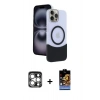 MARSİLYAN™- iPhone 15 Pro Max Kılıf Kozmos Form Özel Seri - Siyah Buffer Hayalet Cam Ekran Koruyucu + PVD Metal Kamera Lens - GS