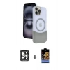 MARSİLYAN™- iPhone 15 Pro Max Kılıf Kozmos Form Özel Seri - Siyah Buffer Hayalet Cam Ekran Koruyucu + PVD Metal Kamera Lens - GI