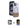 MARSİLYAN™- iPhone 15 Pro Max Kılıf Kozmos Form Özel Seri - Siyah Buffer Hayalet Cam Ekran Koruyucu + PVD Metal Kamera Lens - GS