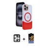 MARSİLYAN™- iPhone 15 Pro Max Kılıf Kozmos Form Özel Seri - Siyah Buffer Hayalet Cam Ekran Koruyucu + PVD Metal Kamera Lens - GS
