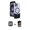MARSİLYAN™- iPhone 15 Pro Max Kılıf Kozmos Form Özel Seri - Siyah Buffer Hayalet Cam Ekran Koruyucu + PVD Metal Kamera Lens - SH