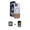 MARSİLYAN™- iPhone 15 Pro Max Kılıf Kozmos Form Özel Seri - Siyah Buffer Hayalet Cam Ekran Koruyucu + PVD Metal Kamera Lens - GI