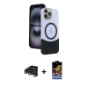 MARSİLYAN™- iPhone 15 Pro Max Kılıf Kozmos Form Özel Seri - Siyah Buffer Hayalet Cam Ekran Koruyucu + Raze Metal Kamera Lens - TMGI