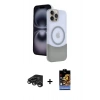 MARSİLYAN™- iPhone 15 Pro Max Kılıf Kozmos Form Özel Seri - Siyah Buffer Hayalet Cam Ekran Koruyucu + Raze Metal Kamera Lens - TMGI