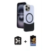 MARSİLYAN™- iPhone 15 Pro Max Kılıf Kozmos Form Özel Seri - Siyah Buffer Hayalet Cam Ekran Koruyucu + PVD Metal Kamera Lens - TU