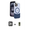 MARSİLYAN™- iPhone 15 Pro Max Kılıf Kozmos Form Özel Seri - Siyah Joko Magic 5D Hayalet Cam + Gri PVD Metal Kamera Lens