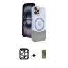 MARSİLYAN™- iPhone 15 Pro Max Kılıf Kozmos Form Özel Seri - Siyah Joko Magic 5D Hayalet Cam + Gümüş PVD Metal Kamera Lens