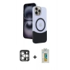 MARSİLYAN™- iPhone 15 Pro Max Kılıf Kozmos Form Özel Seri - Siyah Polymer Nano Ekran Koruyucu + PVD Metal Kamera Lens - GS