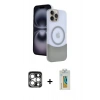 MARSİLYAN™- iPhone 15 Pro Max Kılıf Kozmos Form Özel Seri - Siyah Polymer Nano Ekran Koruyucu + PVD Metal Kamera Lens - GS