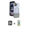 MARSİLYAN™- iPhone 15 Pro Max Kılıf Kozmos Form Özel Seri - Siyah Polymer Nano Ekran Koruyucu + PVD Metal Kamera Lens - GI