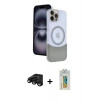 MARSİLYAN™- iPhone 15 Pro Max Kılıf Kozmos Form Özel Seri - Siyah Polymer Nano Ekran Koruyucu + Raze Metal Kamera Lens - SH