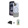 MARSİLYAN™- iPhone 15 Pro Max Kılıf Kozmos Form Özel Seri - Siyah Polymer Nano Ekran Koruyucu + Titanyum Gri Raze Metal Kamera Lens