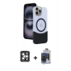 MARSİLYAN™- iPhone 15 Pro Max Kılıf Kozmos Form Özel Seri - Siyah Vanessa Magic Cam + Gri PVD Metal Kamera Lens
