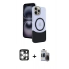 MARSİLYAN™- iPhone 15 Pro Max Kılıf Kozmos Form Özel Seri - Siyah Vanessa Magic Hayalet Cam + Gümüş PVD Metal Kamera Lens