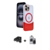 MARSİLYAN™- iPhone 15 Pro Max Kılıf Kozmos Form Özel Seri - Siyah Vanessa Magic Hayalet Cam + Gümüş Raze Metal Kamera Lens