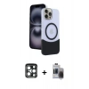 MARSİLYAN™- iPhone 15 Pro Max Kılıf Kozmos Form Özel Seri - Siyah Vanessa Magic Hayalet Cam + PVD Metal Kamera Lens - LT