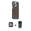 MARSİLYAN™- iPhone 15 Pro Max Kılıf Kozmos Klasik Prime - Şeffaf 360 Full Body Arka Koruyucu + Siyah PVD Metal Kamera Lens