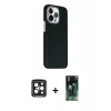 MARSİLYAN™- iPhone 15 Pro Max Kılıf Kozmos Klasik Prime - Şeffaf 360 Full Body Arka Koruyucu + Siyah PVD Metal Kamera Lens
