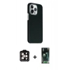 MARSİLYAN™- iPhone 15 Pro Max Kılıf Kozmos Klasik Prime - Şeffaf 360 Full Body Arka Koruyucu + PVD Metal Kamera Lens - TU