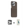 MARSİLYAN™- iPhone 15 Pro Max Kılıf Kozmos Klasik Prime - Şeffaf Pasifik Cam Ekran Koruyucu + Gümüş PVD Metal Kamera Lens