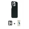 MARSİLYAN™- iPhone 15 Pro Max Kılıf Kozmos Klasik Prime - Şeffaf Pasifik Cam Ekran Koruyucu + Gümüş PVD Metal Kamera Lens