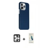 MARSİLYAN™- iPhone 15 Pro Max Kılıf Kozmos Klasik Prime - Şeffaf Pasifik Cam Ekran Koruyucu + Gümüş PVD Metal Kamera Lens