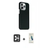 MARSİLYAN™- iPhone 15 Pro Max Kılıf Kozmos Klasik Prime - Şeffaf Pasifik Cam Ekran Koruyucu + PVD Metal Kamera Lens - SH