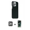 MARSİLYAN™- iPhone 15 Pro Max Kılıf Kozmos Klasik Prime - Siyah 360 Mat Full Body Arka Koruyucu + PVD Metal Kamera Lens - GI