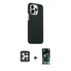 MARSİLYAN™- iPhone 15 Pro Max Kılıf Kozmos Klasik Prime - Siyah 360 Mat Full Body Arka Koruyucu + PVD Metal Kamera Lens - GI