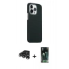 MARSİLYAN™- iPhone 15 Pro Max Kılıf Kozmos Klasik Prime - Siyah 360 Mat Full Body Arka Koruyucu + Gümüş Raze Metal Kamera Lens