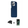 MARSİLYAN™- iPhone 15 Pro Max Kılıf Kozmos Klasik Prime - Siyah 360 Mat Full Body Arka Koruyucu + Gümüş Raze Metal Kamera Lens