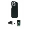 MARSİLYAN™- iPhone 15 Pro Max Kılıf Kozmos Klasik Prime - Siyah 360 Mat Full Body Arka Koruyucu + Gümüş Raze Metal Kamera Lens